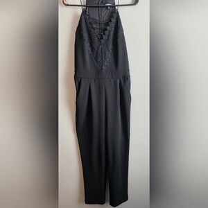 Express Black Lace V-Neck Wide Leg Jumpsuit | Dressy Evening Romper | Size S